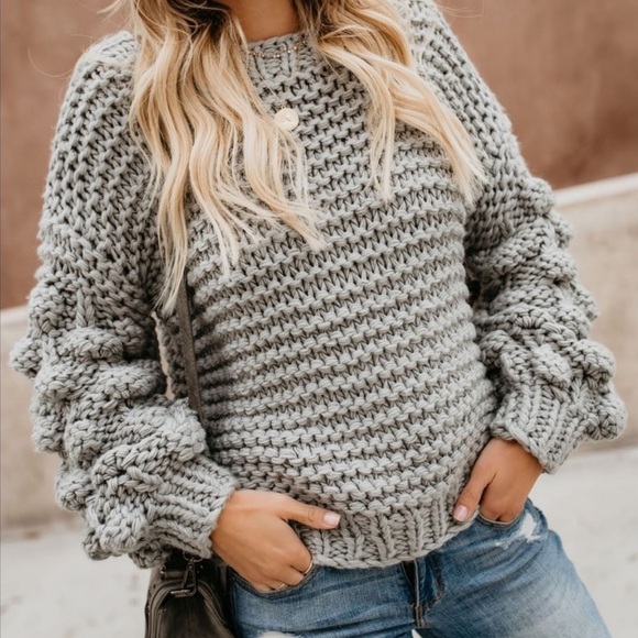 VICI Bubble Sleeve Chunky Open Knit Sweater Sz M - Picture 3 of 12